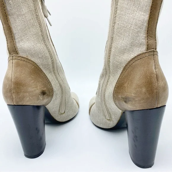 MaxMara size 38 / 8 Canvas and Leather Lace up Mid Calf Booties